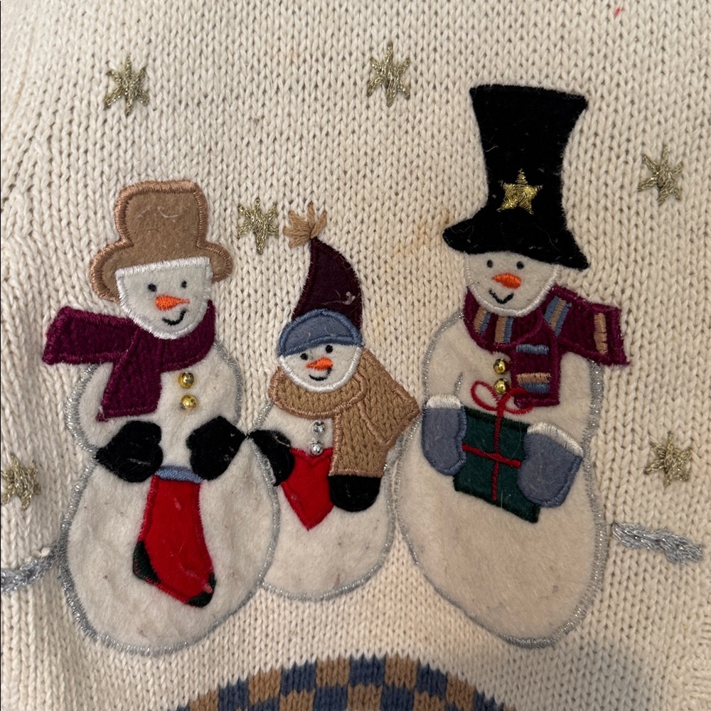 Designers Originals Studio Joy Vintage Cream Snowman Cardigan Sweater - Size M - Picture 5 of 7